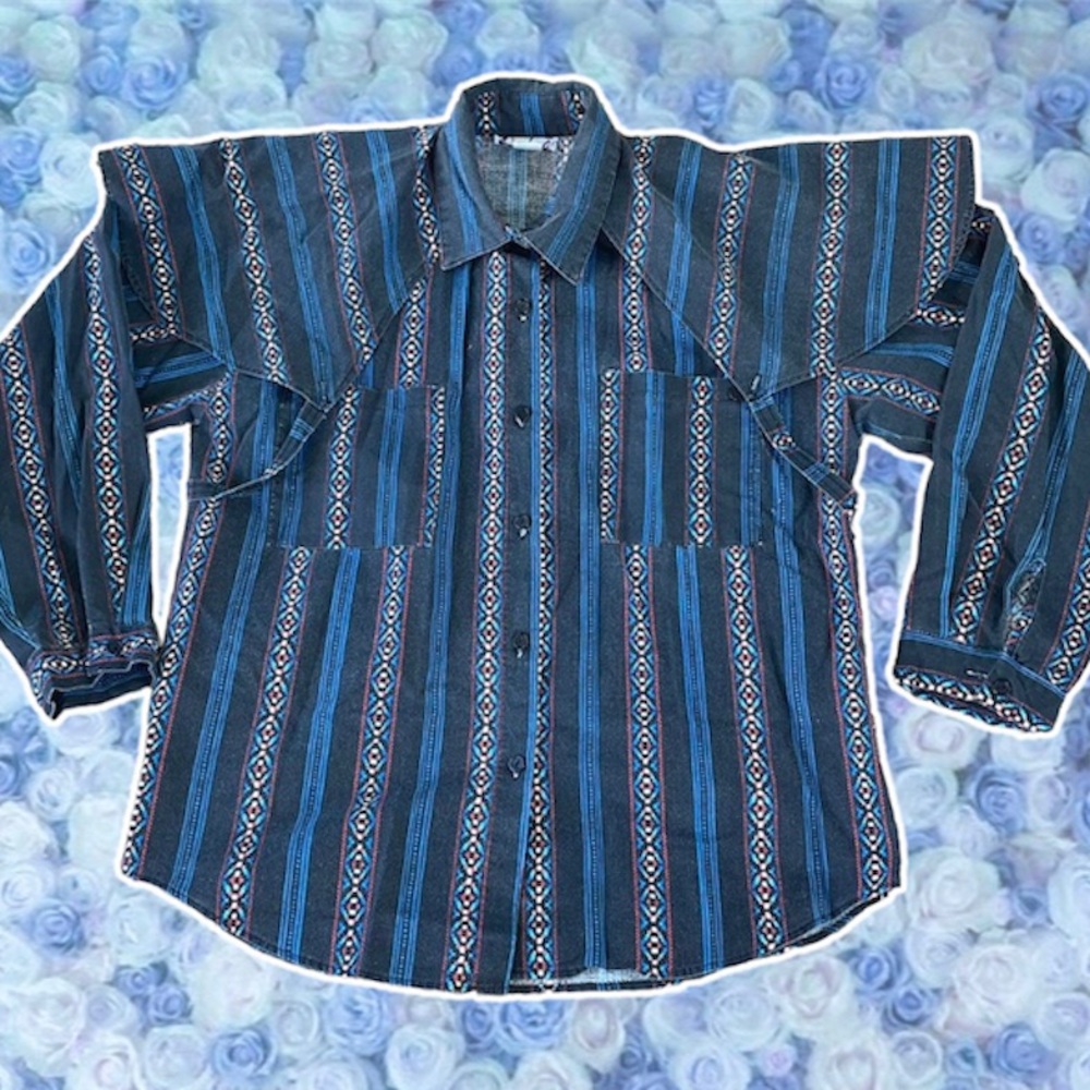 Vintage Made in USA Caped Shoulder Padded 80s Western Top Button Down Collared